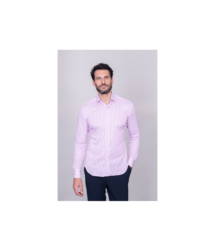 Camicia riga effetto lino colore rosa