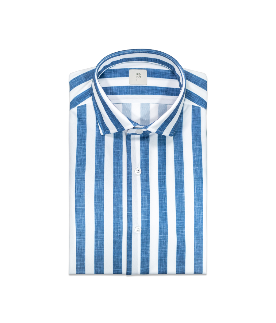 Camicia riga macro effetto lino colore blu