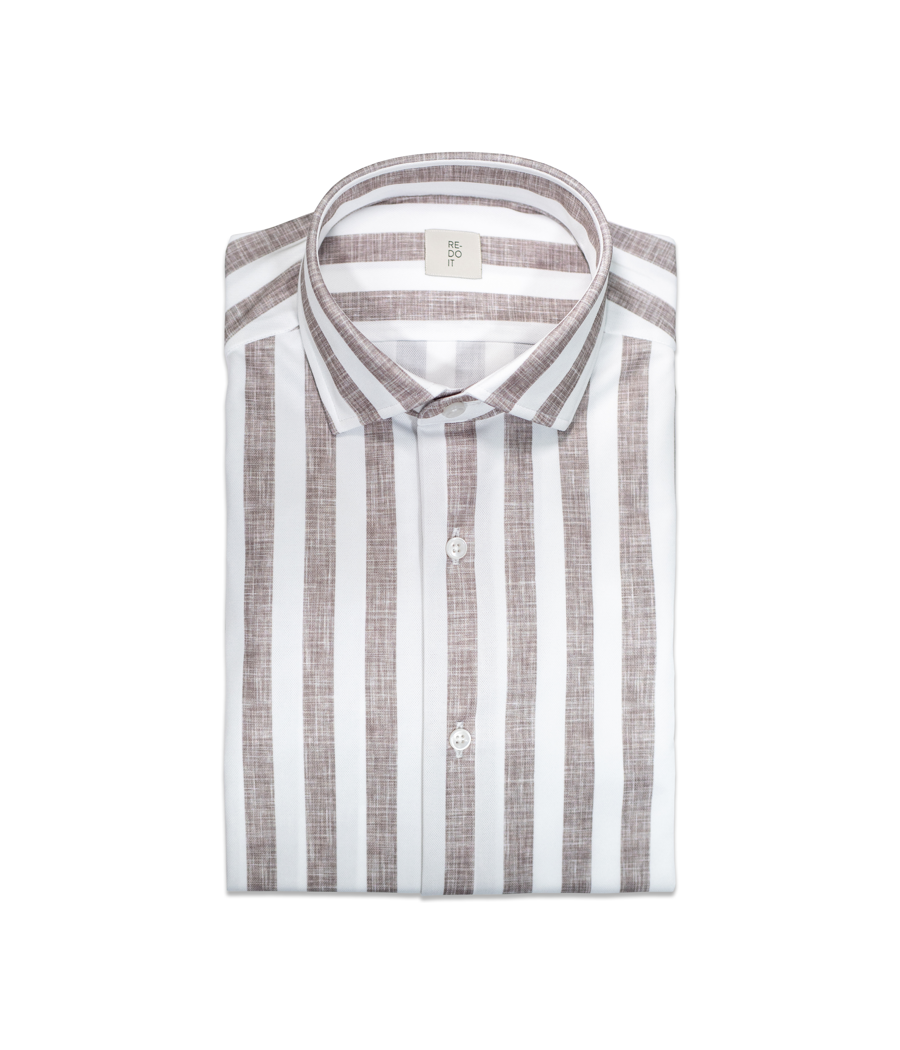 Camicia riga macro effetto lino colore marrone