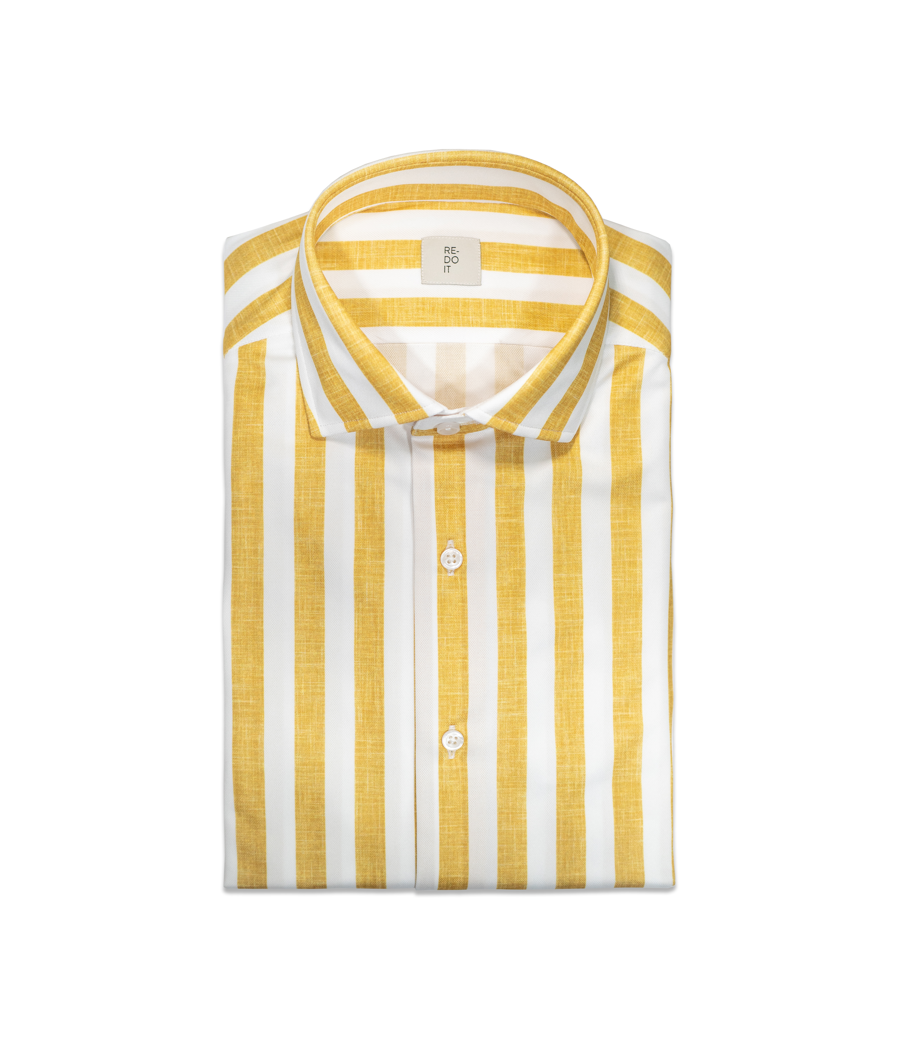 Camicia riga macro effetto lino colore giallo
