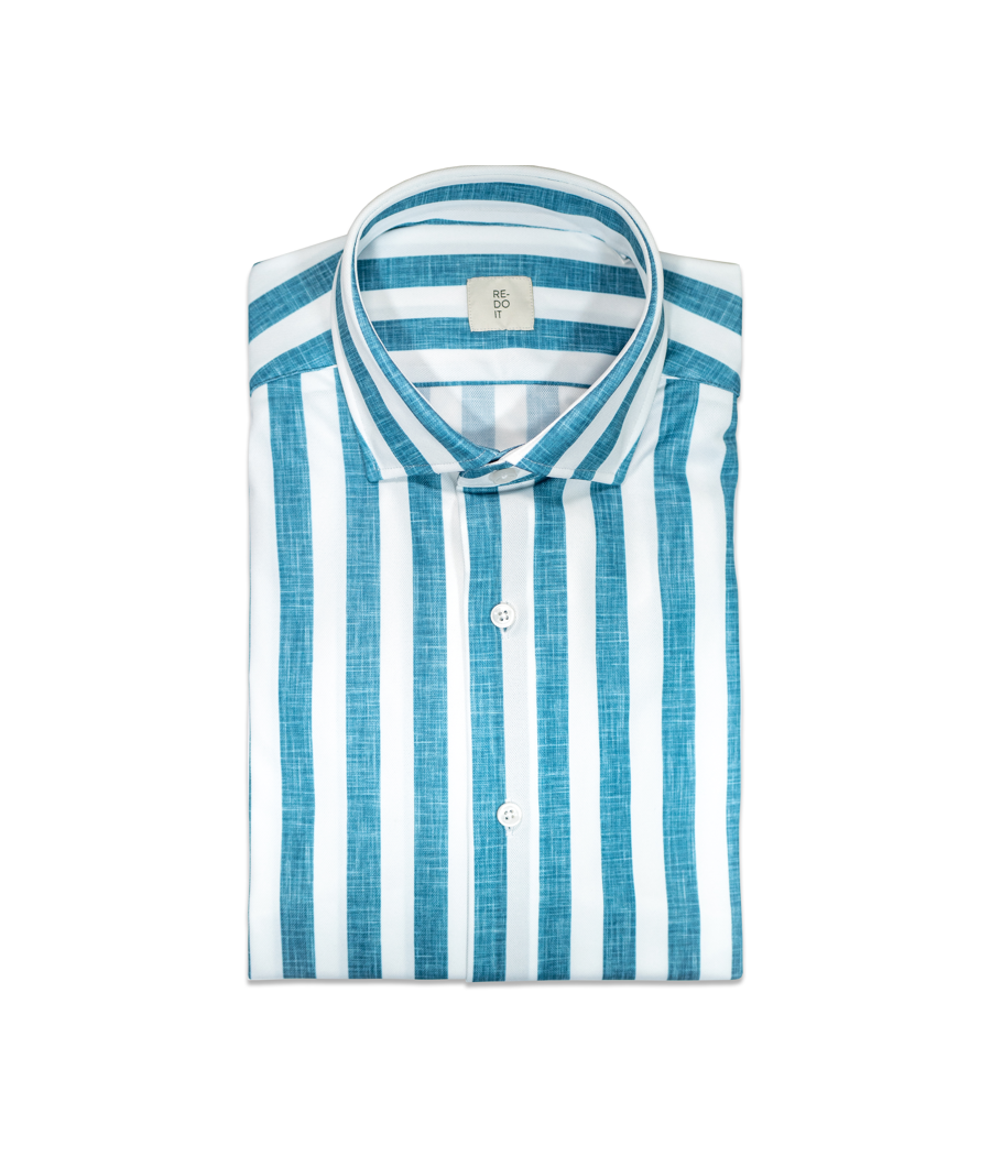 Green linen effect macro stripe shirt