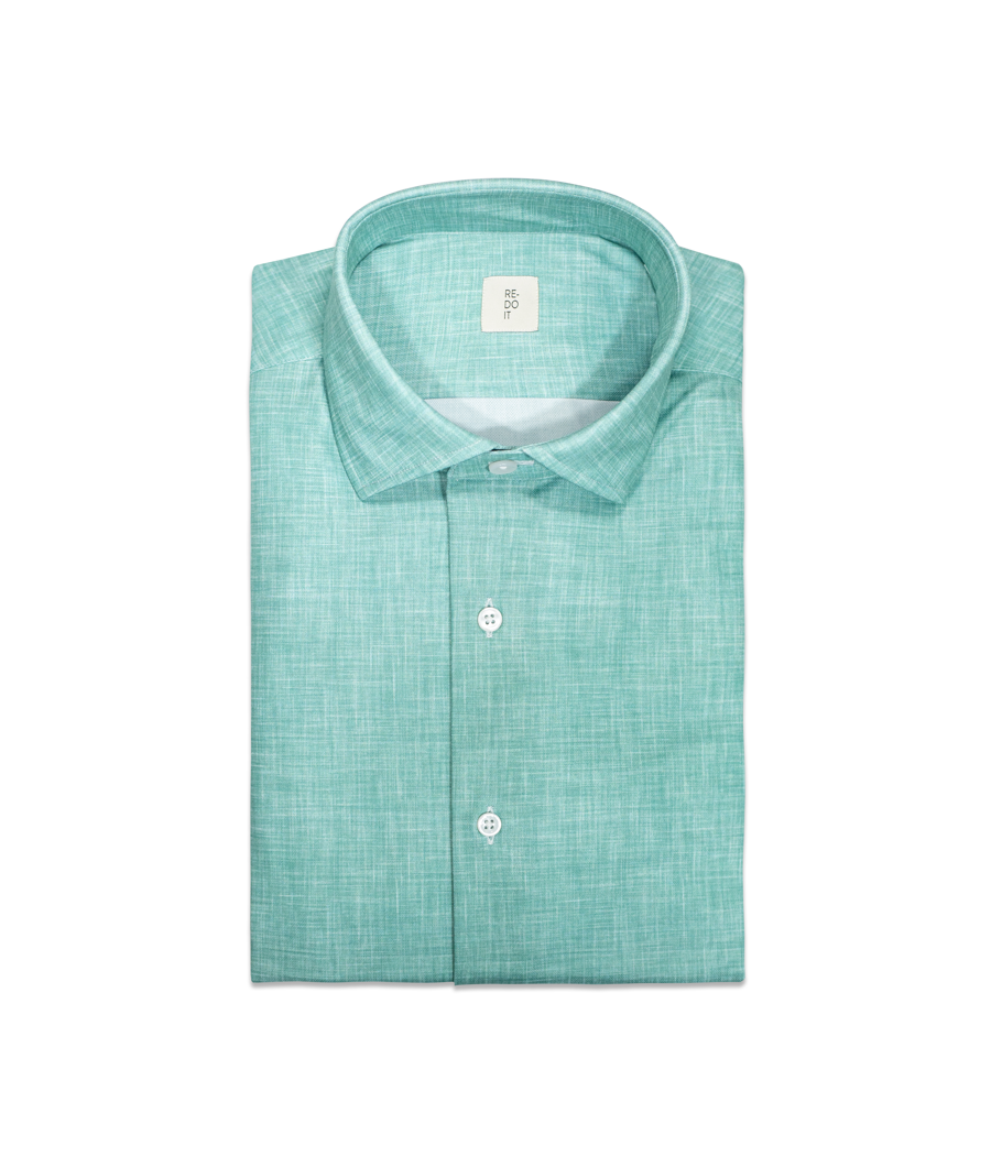 Camicia stampata effetto lino colore verde