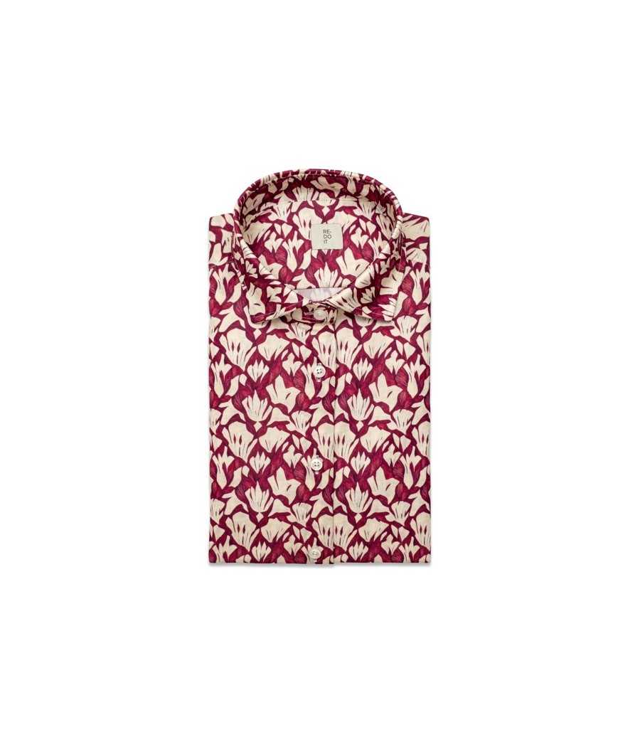 Camicia floreale bordeaux