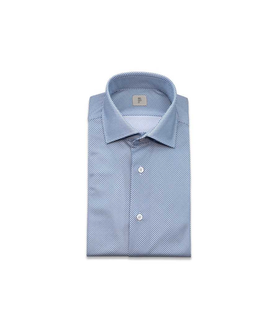Camicia stampata con micro disegno blu