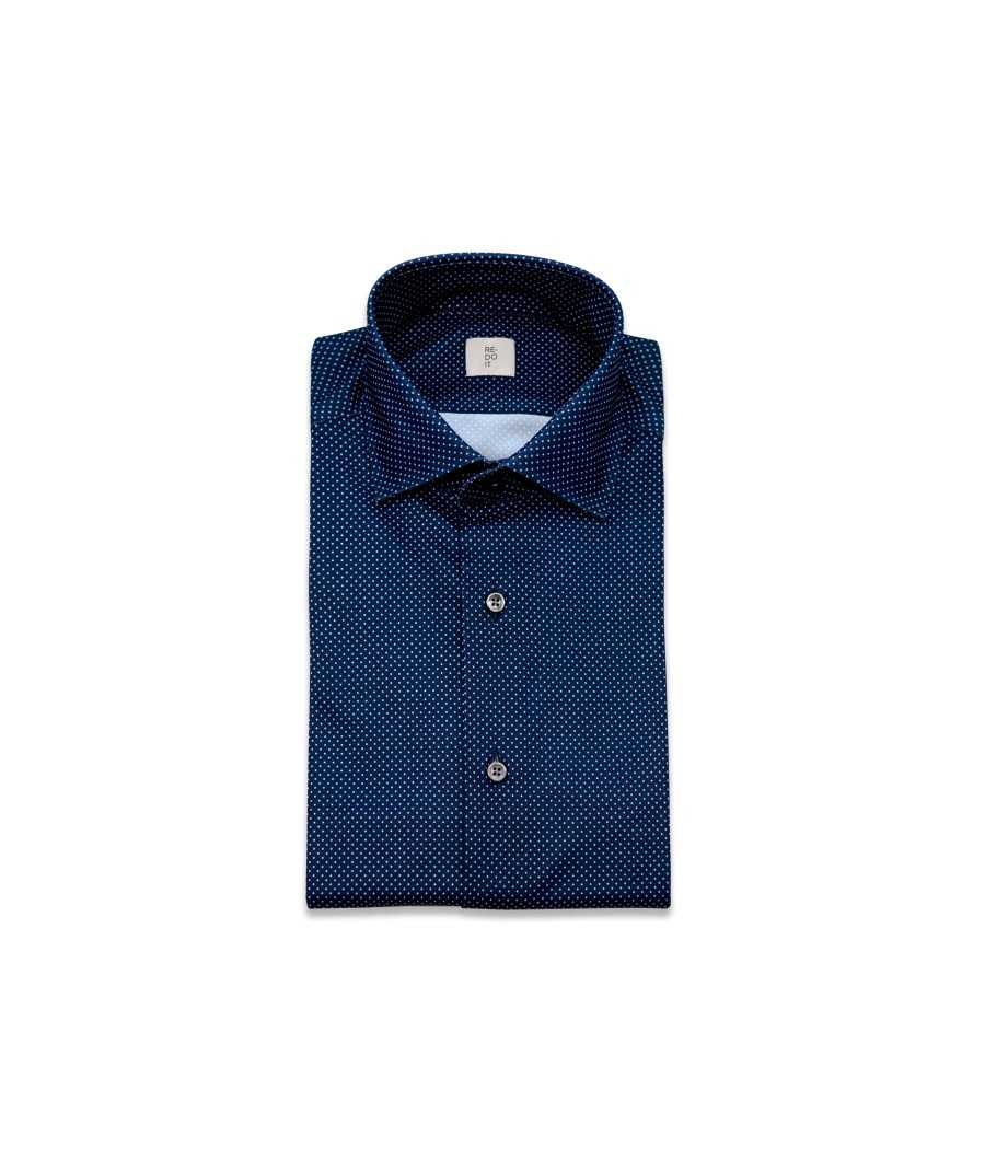 Camicia stampata blu a micro pois
